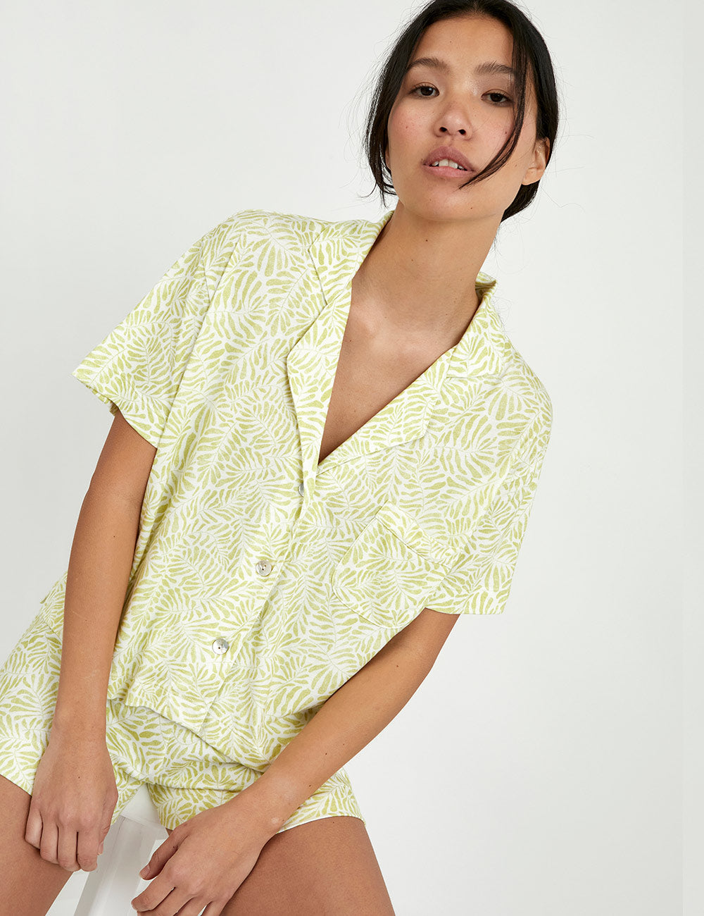 Boyfriend Aria PJ Set Short Citron Leaves