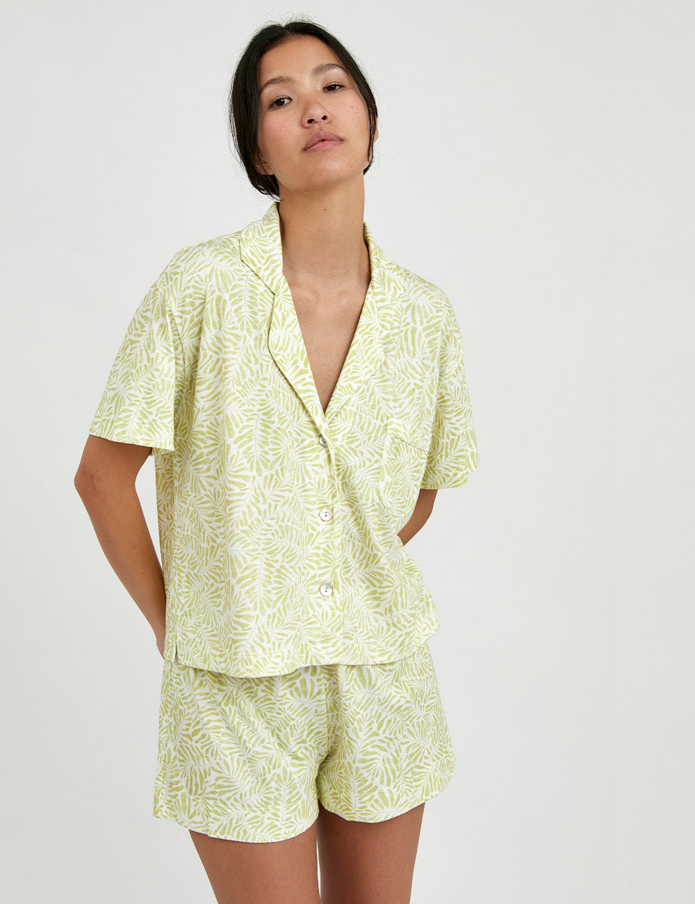 Boyfriend Aria PJ Set Short Citron Leaves