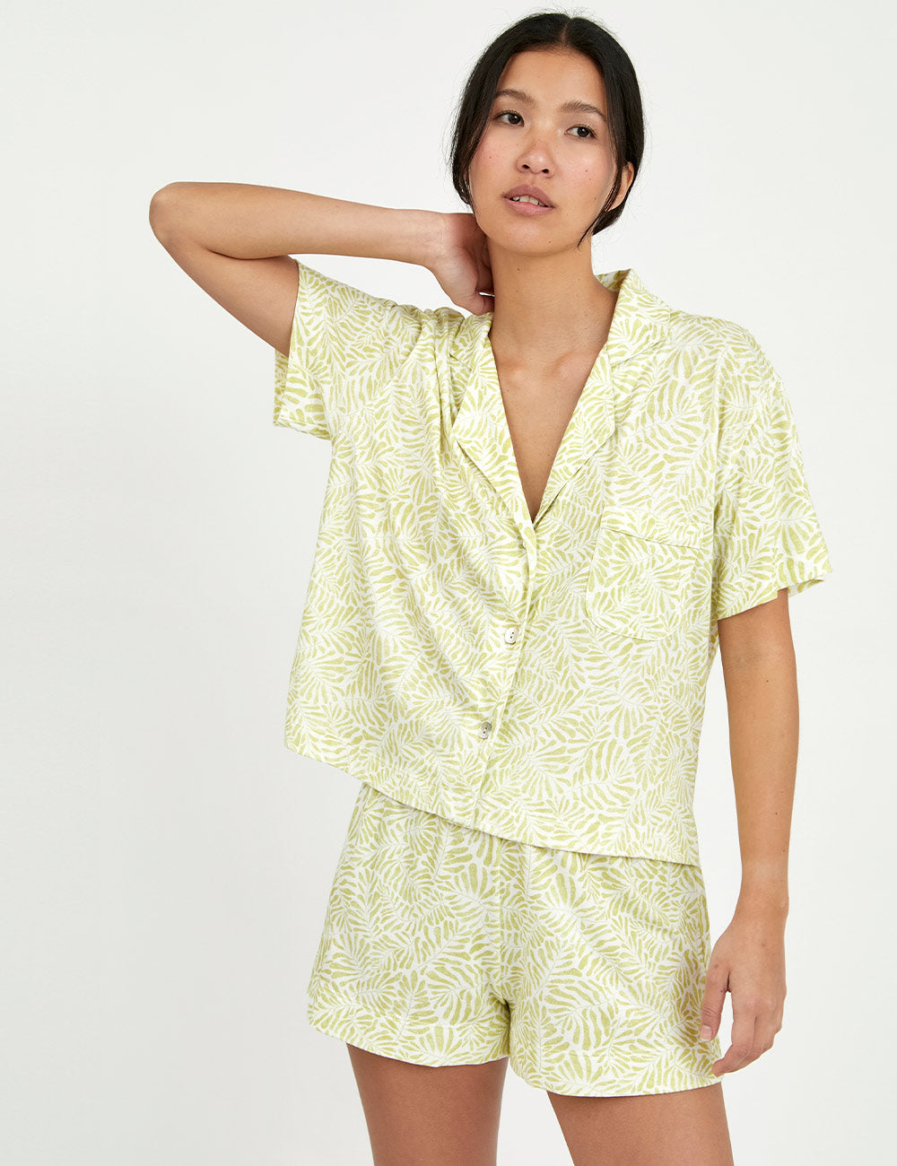 Boyfriend Aria PJ Set Short Citron Leaves