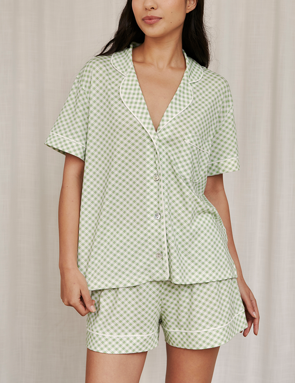 Boyfriend Vera PJ Set Gingham Green