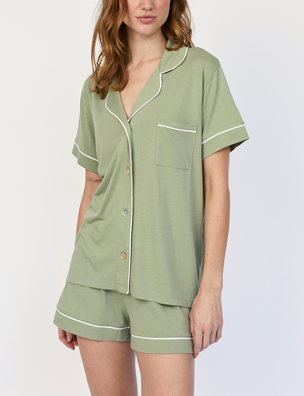 Boyfriend PJ Set Short Sage Green