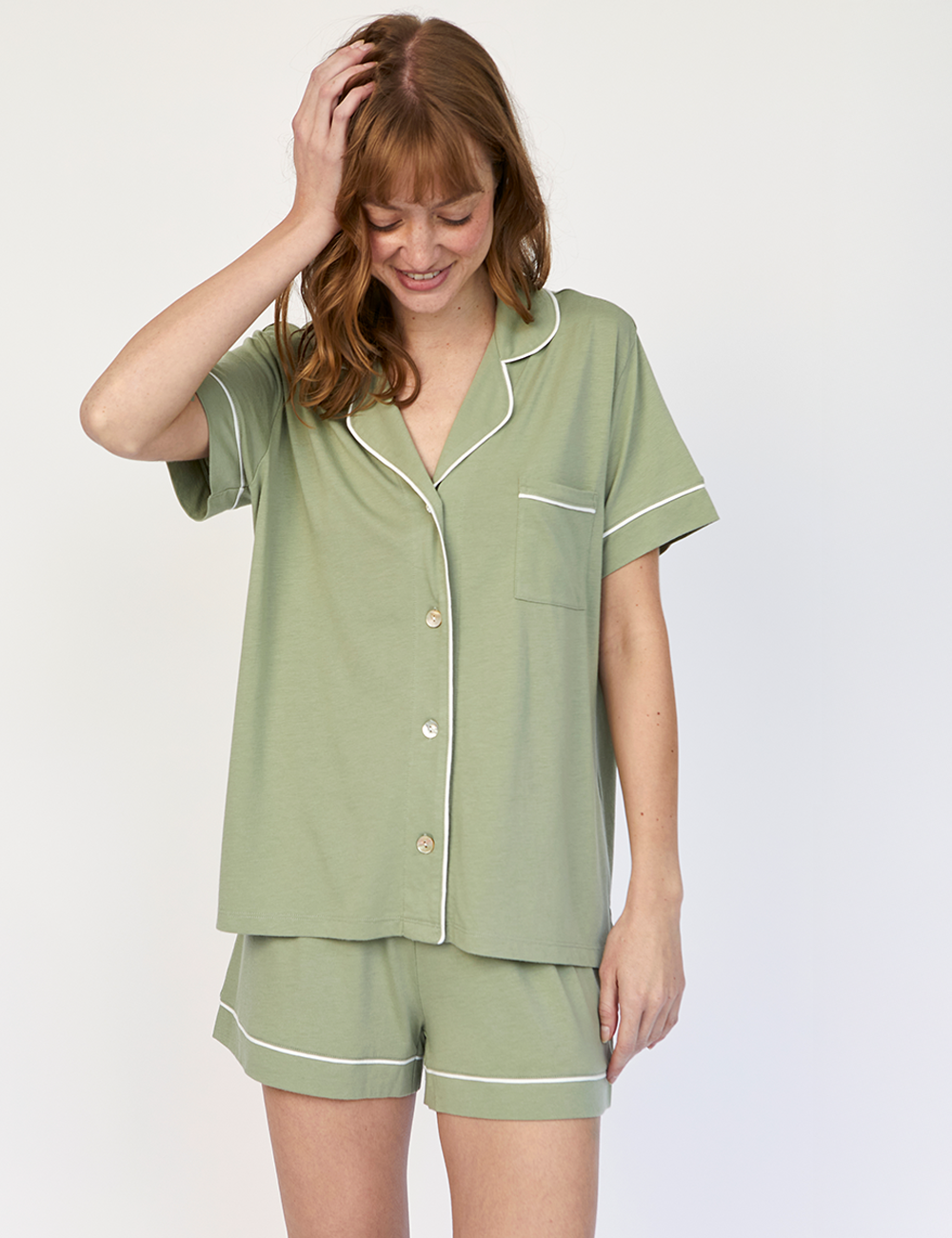 Boyfriend PJ Set Short Sage Green