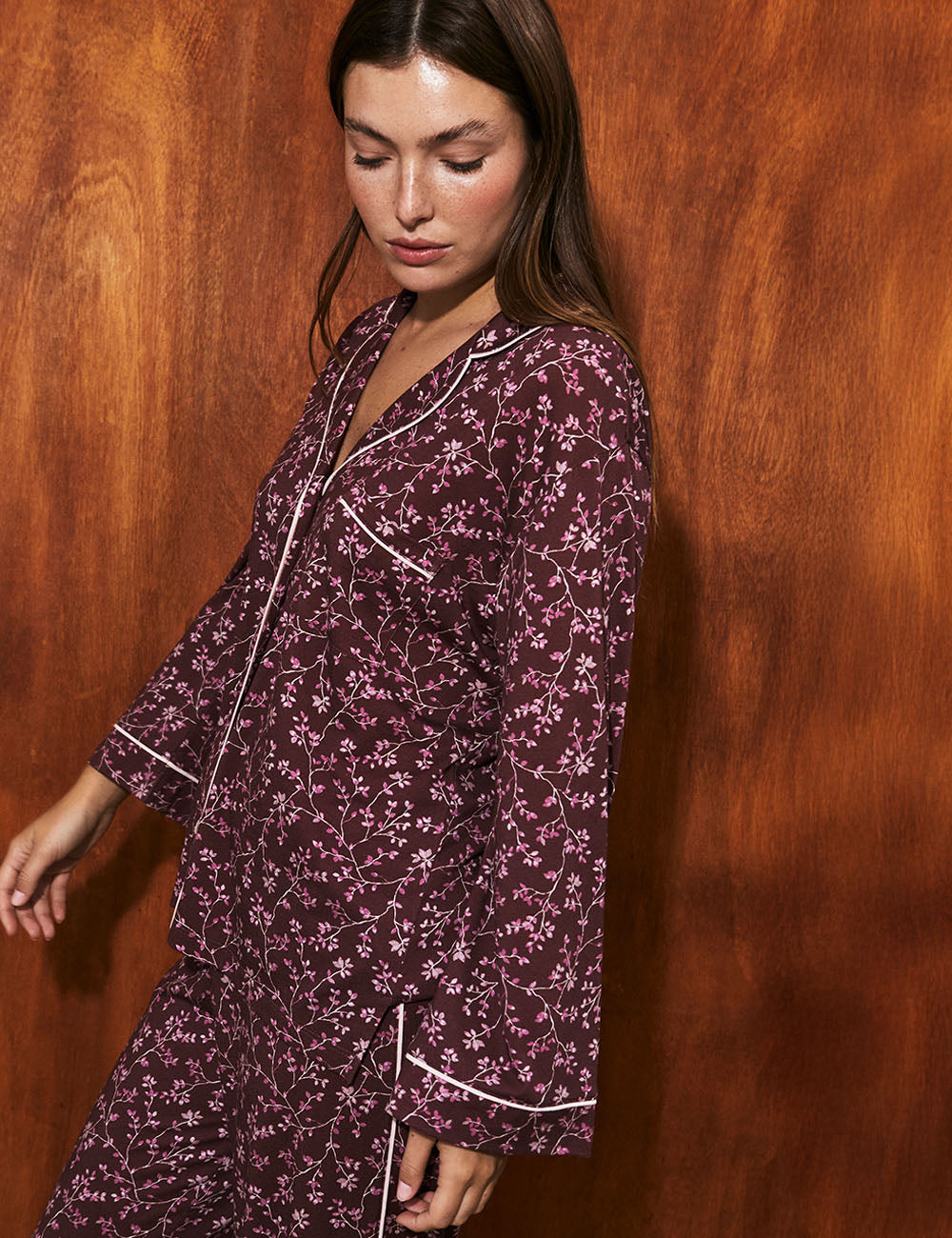 Boyfriend Vera PJ Set Merlot Bloom