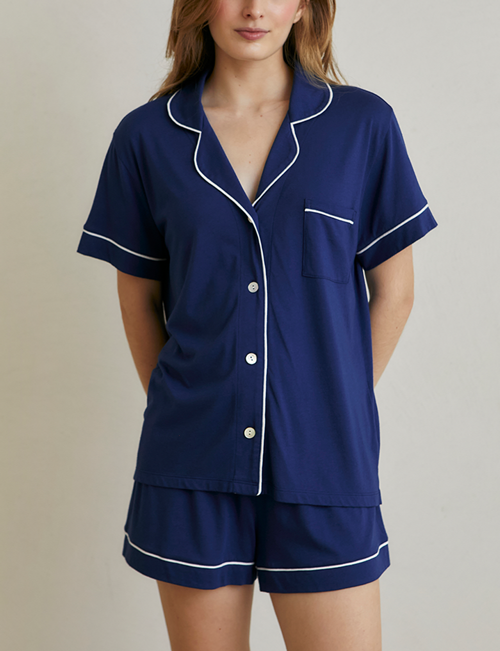 Boyfriend PJ Set Short Sapphire Blue