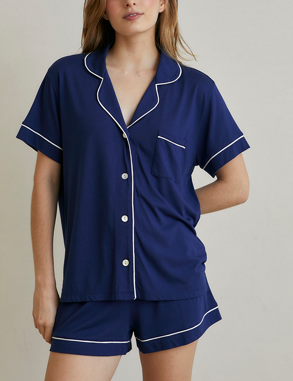 Boyfriend PJ Set Short Sapphire Blue