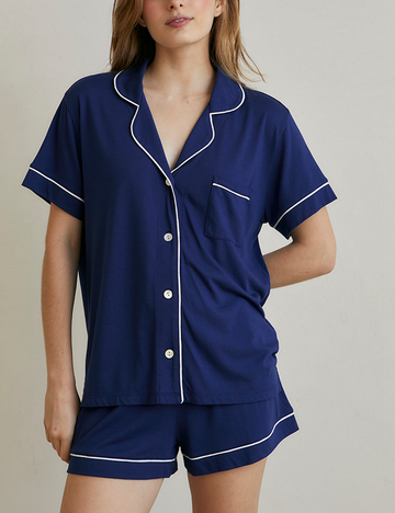 Boyfriend PJ Set Short Sapphire Blue