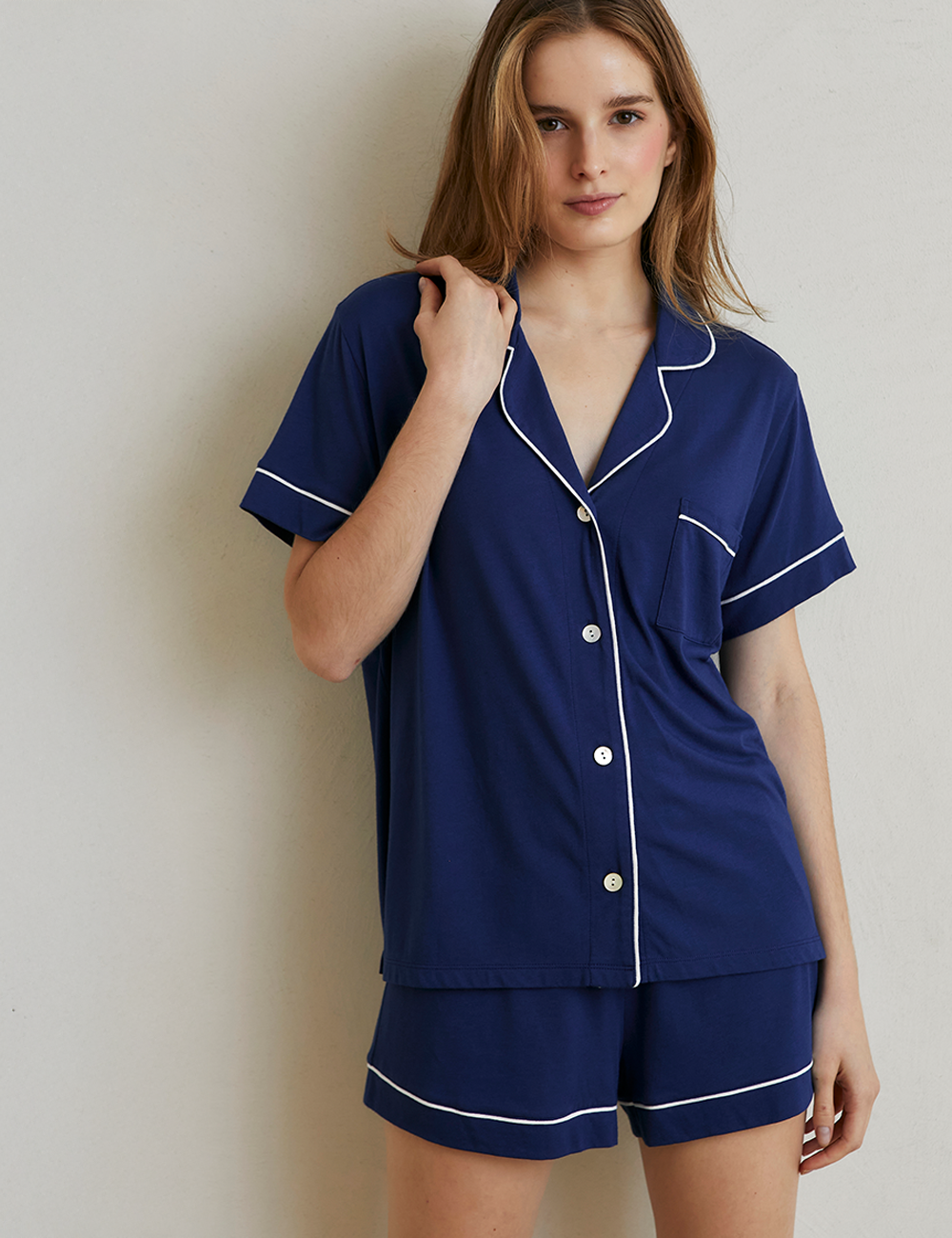 Boyfriend PJ Set Short Sapphire Blue