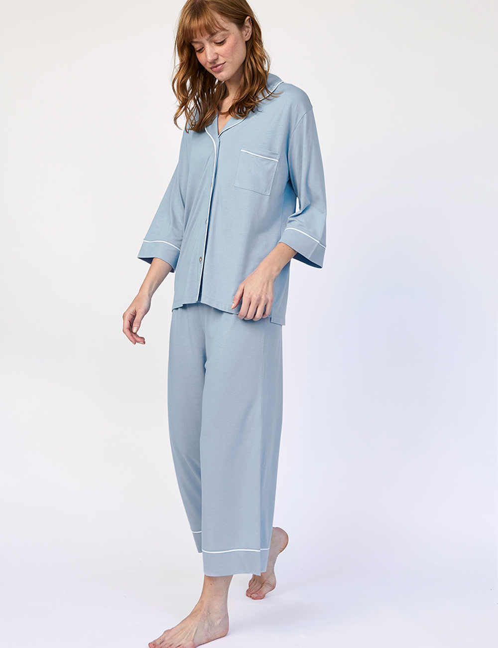 Boyfriend PJ Set Midi Morning Sky