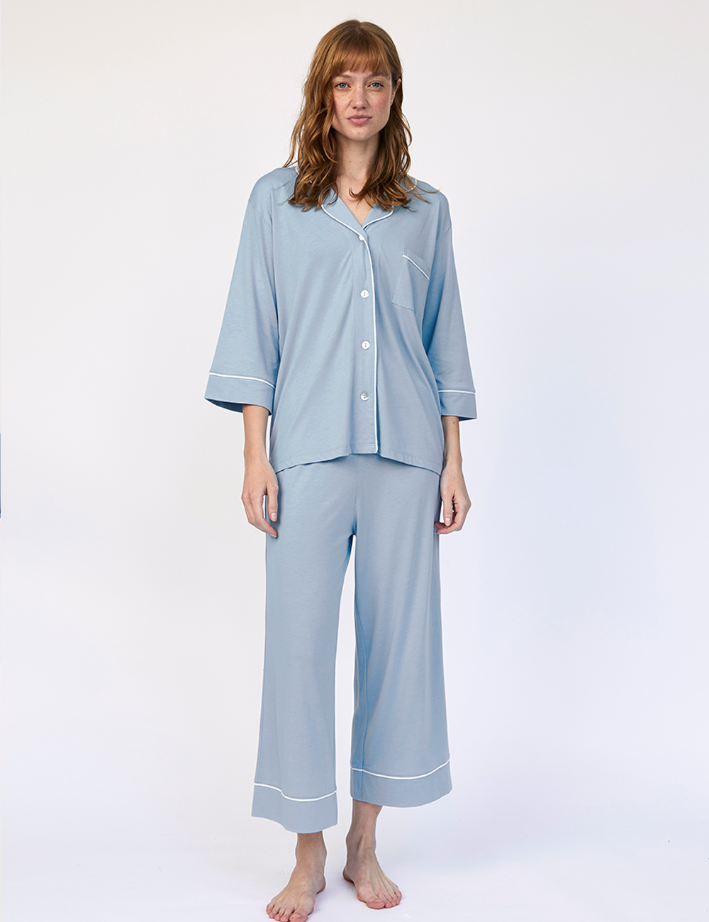 Boyfriend PJ Set Midi Morning Sky
