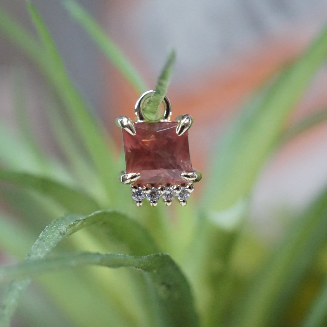 Sunstone Claw Set With Diamond Row Charm Freeform One-Of-A-Kind