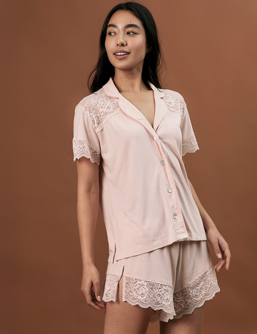 Boyfriend Vera Short PJ Set Bridal Shell Rose